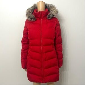 Lands’ End Women's Red Down Insulated Winter Coat Sz M (10-12) Removable Hood